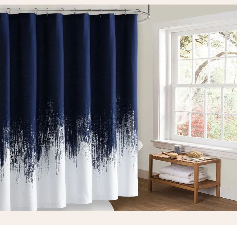 Modern Simple Color Gradient Waterproof Shower Curtain Pure Color Bathroom Bathtub Shower Partition Curtain Decoration 12 Hooks