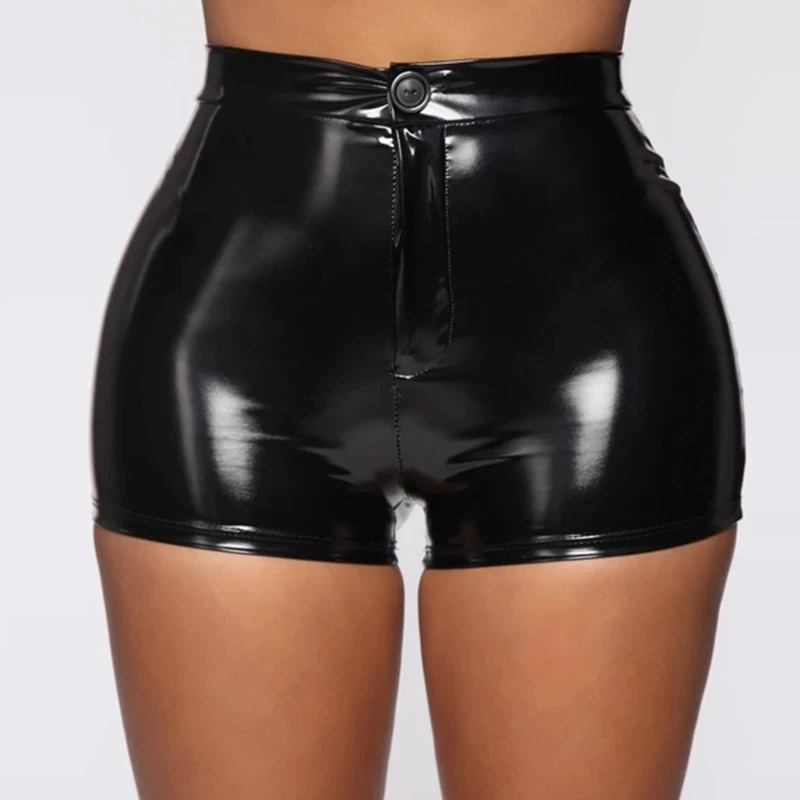 Women Sexy High Waist Leather Hot Pants Short Erotic Shiny Shaping PVC Boxer Glossy Bag Hip Latex Shorts Sexy Bottom Underwear