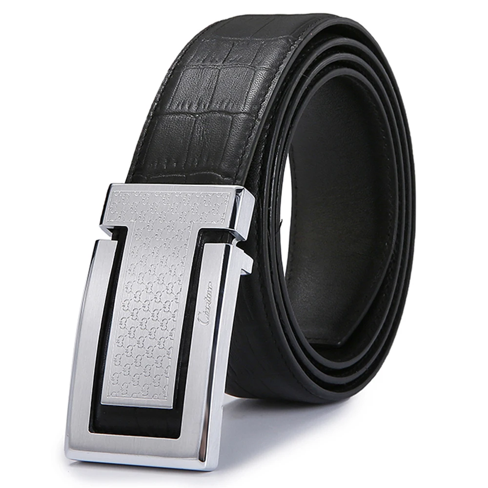 Ciartuar-Ceinture décontractée en cuir véritable pour homme, ceinture en métal doré, design de luxe, haute qualité, structure lisse, jeans