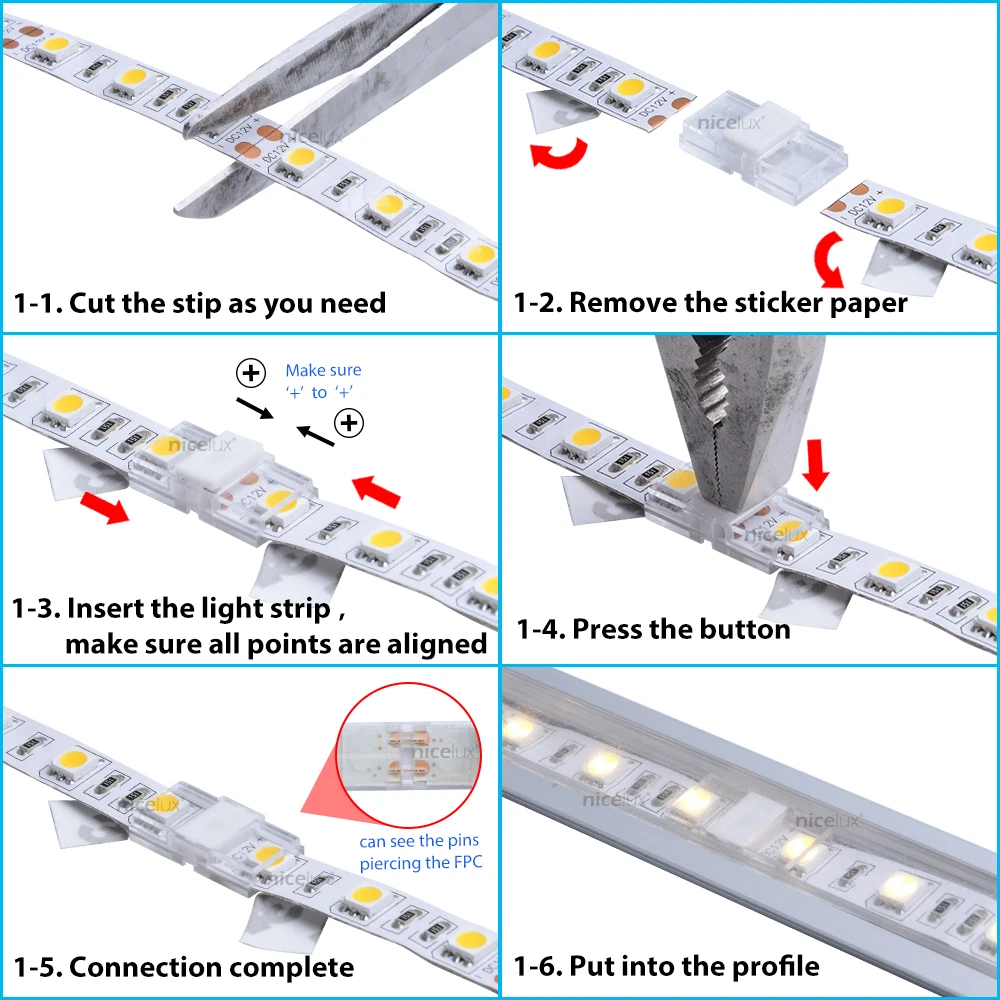 5pcs/lot LED Strip Connector  2pin  for 3528 5050 8mm 10mm IP20 LED Strip to Wire to Strip Power Use Welding Free Quickly