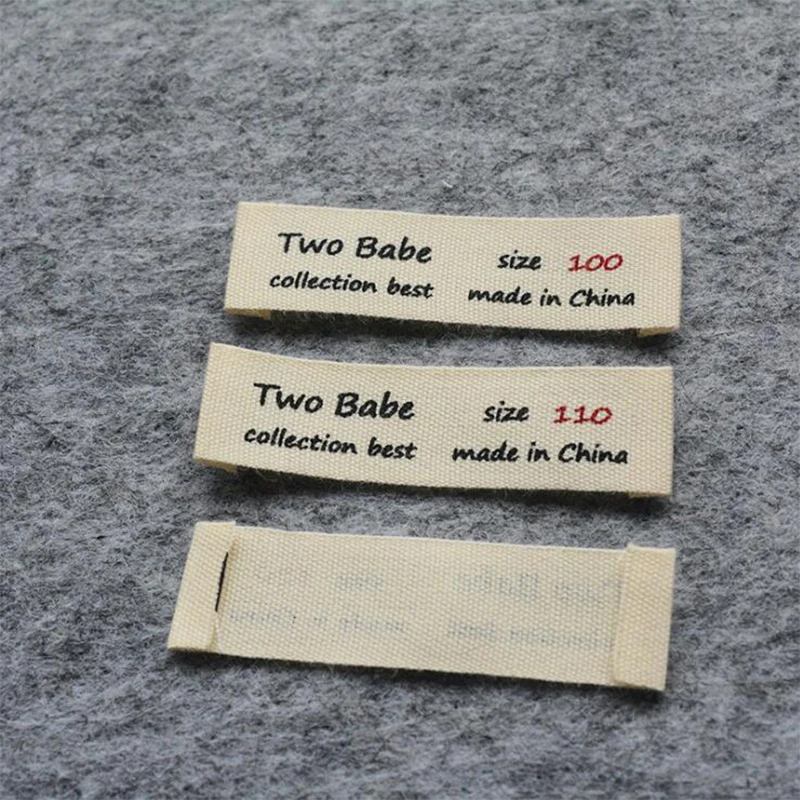 Customized Design One color Print Natural Off White Cotton Tag Garment Labels Clothing Tags Silk screen printed Cotton label