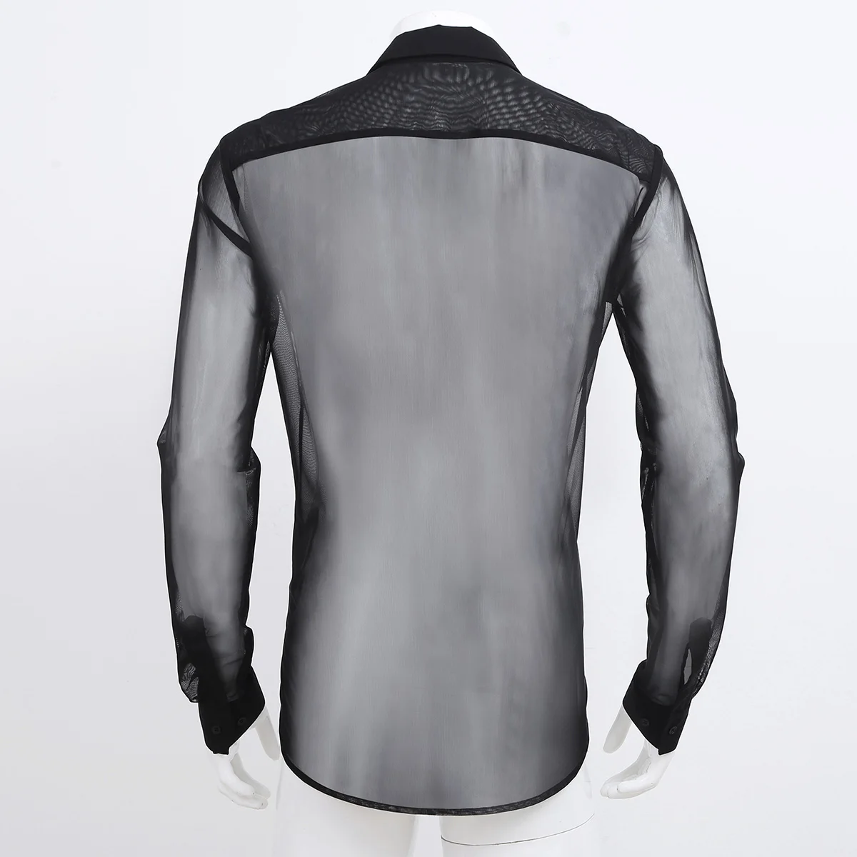 Mens Fashionable T-Shirts Tops See Through Mesh Long Sleeve ith button closure Tops Clubwear Soft Turn-down Collar Top Shirt