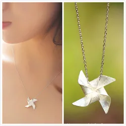 REETI Korean 925 Sterling Silver Jewelry windmill Choker Necklaces for Women Wedding Girls Statement Jewelry kolye