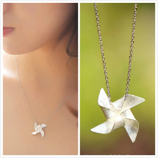 REETI Korean 925 Sterling Silver Jewelry windmill Choker Necklaces for Women Wedding Girls Statement Jewelry kolye
