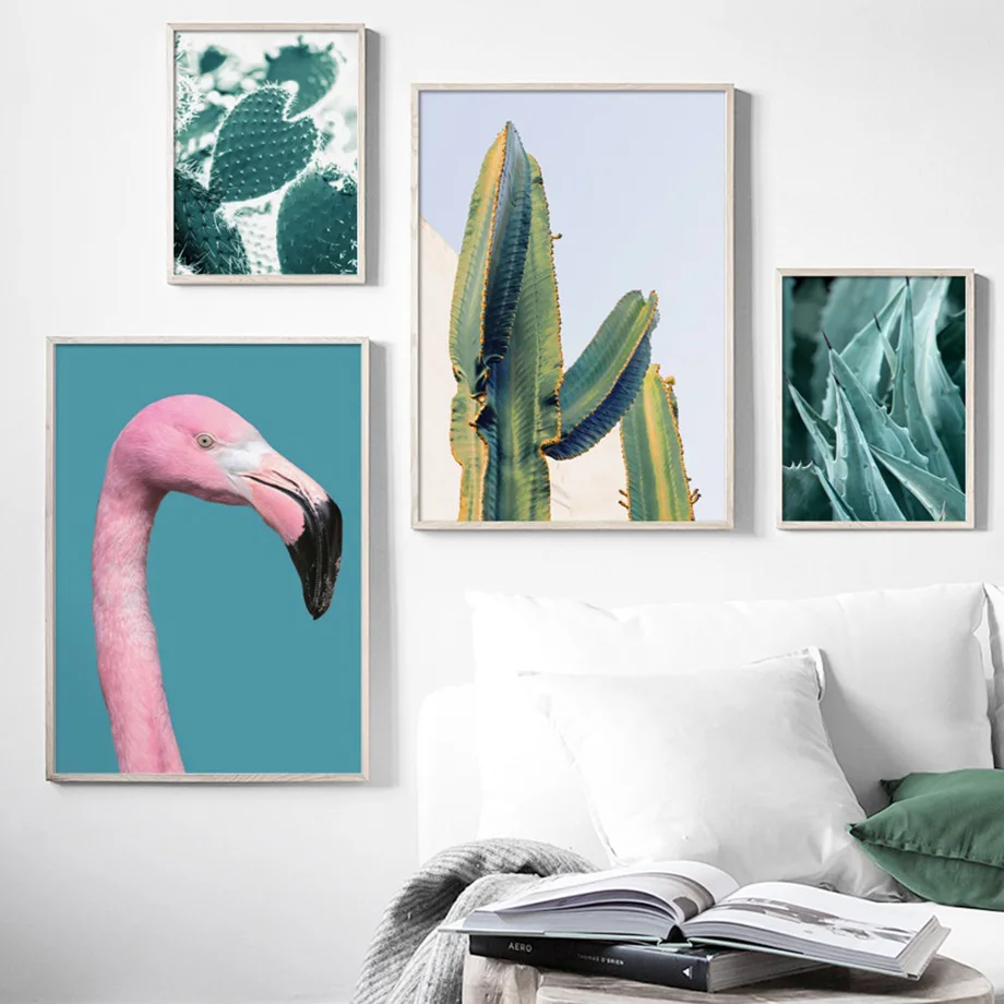 Pink Flamingo Cactus Aloe Plant Landscape Wall Art Canvas Painting Nordic Posters And Prints Wall Pictures For Living Room Decor