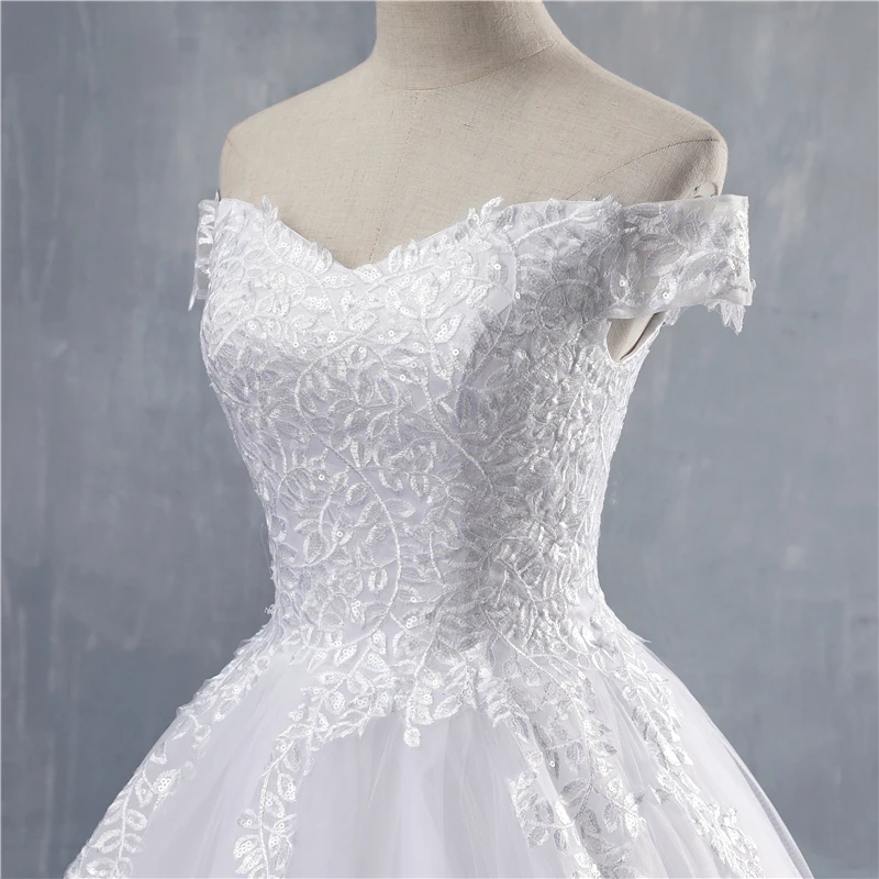 ZJ8171-F personalizado 2025 vestido de novia de princesa con hombros descubiertos apliques de encaje vestidos de novia vestido de novia de talla grande