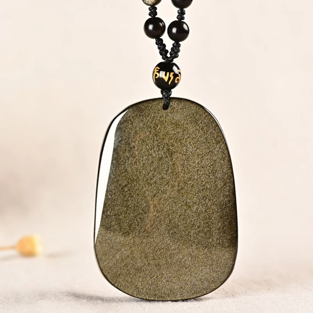 Natural Golden Obsidian Chinese Dragon Necklace Pendant Hand-carved Golden Dragon Gemstone Necklace Men's Lucky Amulet Pendant