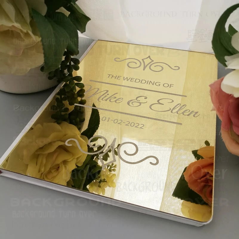 

Wedding Personalized Guest Book Guestbook Custom Names Date Customized Engrave Carve Mirror Blank Favor Gifts Photo G028