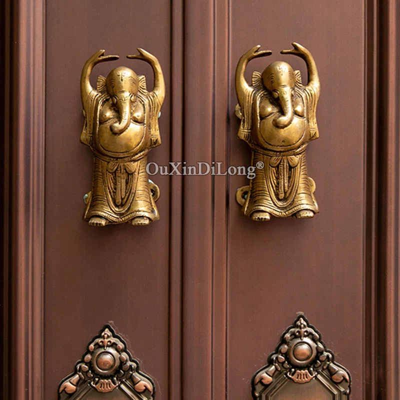 

1PCS Retro Brass Handmade Furniture Door Handle Personality Lucky Elephant Head Handles Wall Decoration Hardware GF727