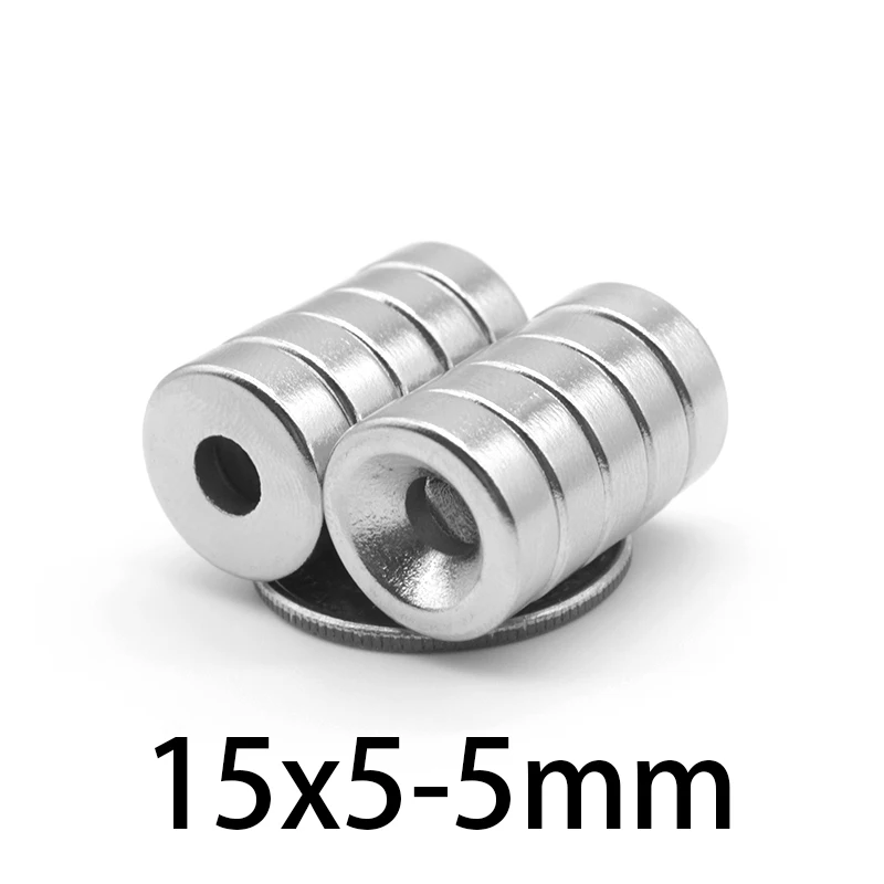 5-50PCS 15x5-5mm Super Strong Round Neodymium Countersunk Ring Magnets 15mm x 5mm Hole 5 mm Rare Earth N35 Neodymium 15*5-5 mm