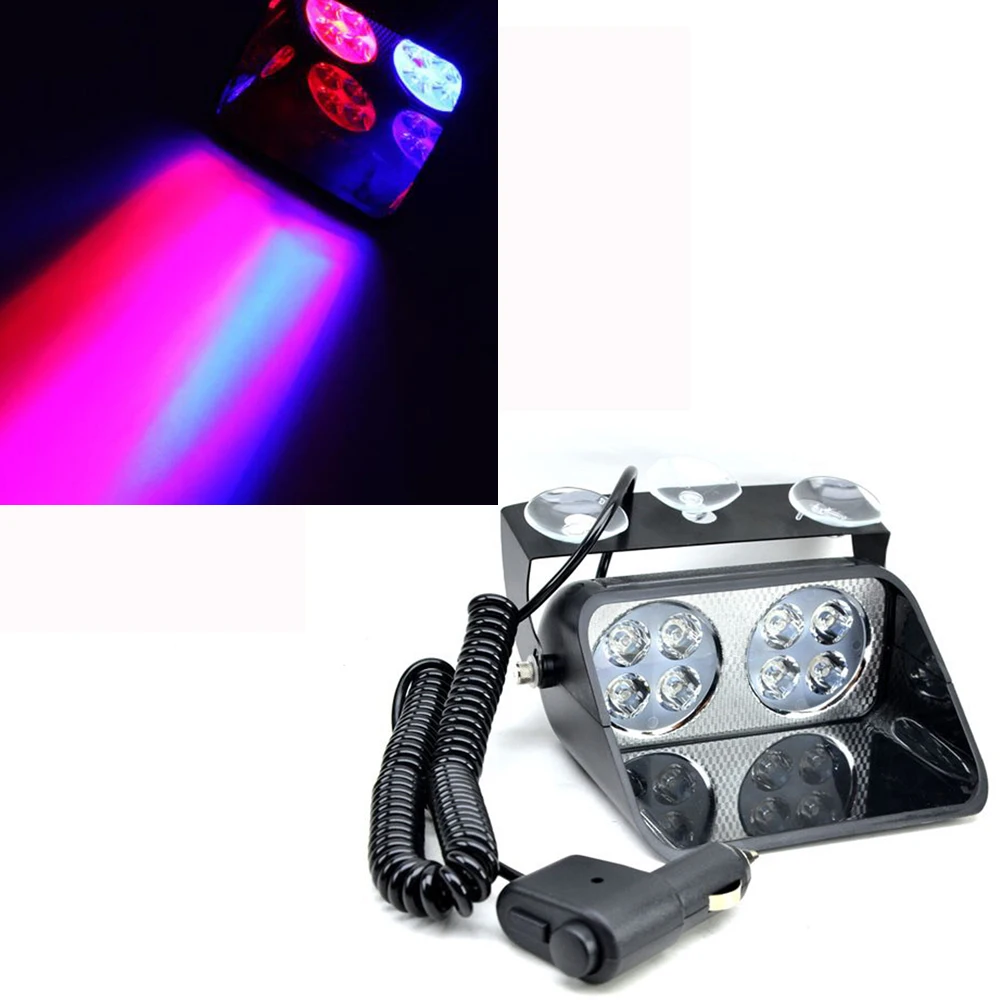 8LED Car Strobe Light Sucker Highlight Scoop Police Lights Warning Lights Fog Lamp  Front Glass Flashing Lights Red And Blue