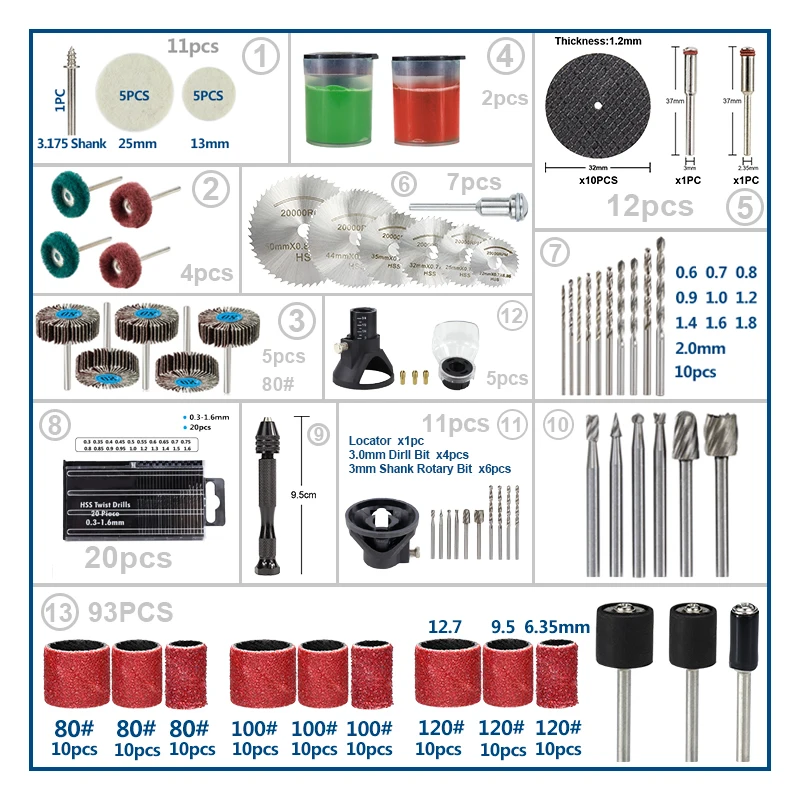 XCAN Abrasive Tool for Dremel Rotary Tool Sanding Grinding Drilling HSS Saw Blade Sanding Drum Woolen Polishing Wheel Wood Drill