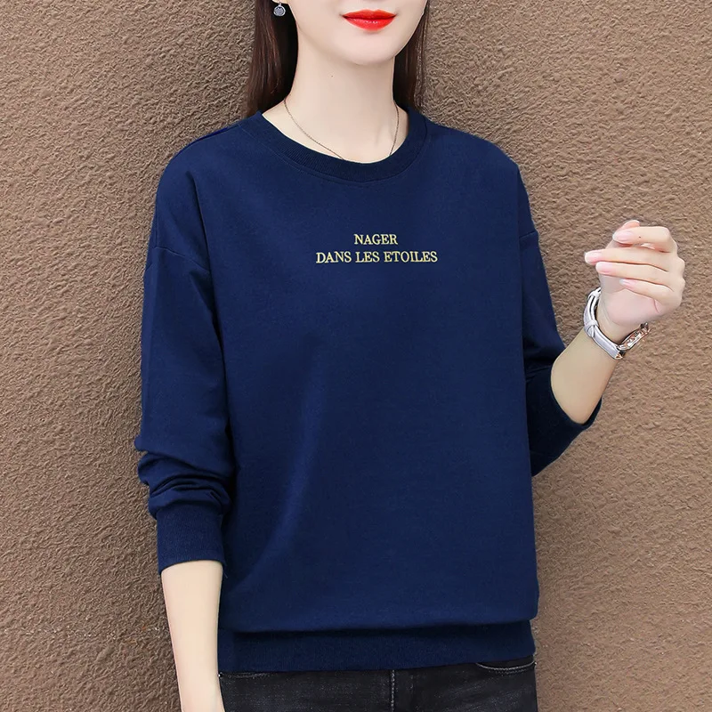 Primavera outono fino feminino camisola carta impressão o-pescoço mangas compridas solto simples moda diário estilo coreano pullovers casuais