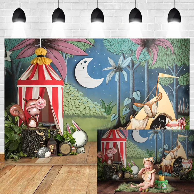 Mocsicka Circus Photography Backdrop Circus Tent Pine Background Bokeh Gift Kids Portrait Decoration Props Photo Studio