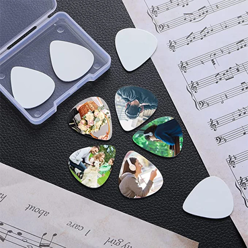 White Sublimation Guitar Picks Single Double Sided Metal Guitar Picks White Aluminum Bass Picks For DIY Print Women Men Gifts