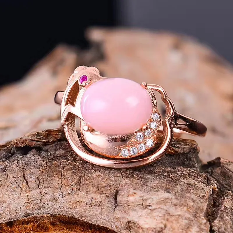 

Natural Real Pink Opal ring 925 sterling silver Fine handwored jewelry