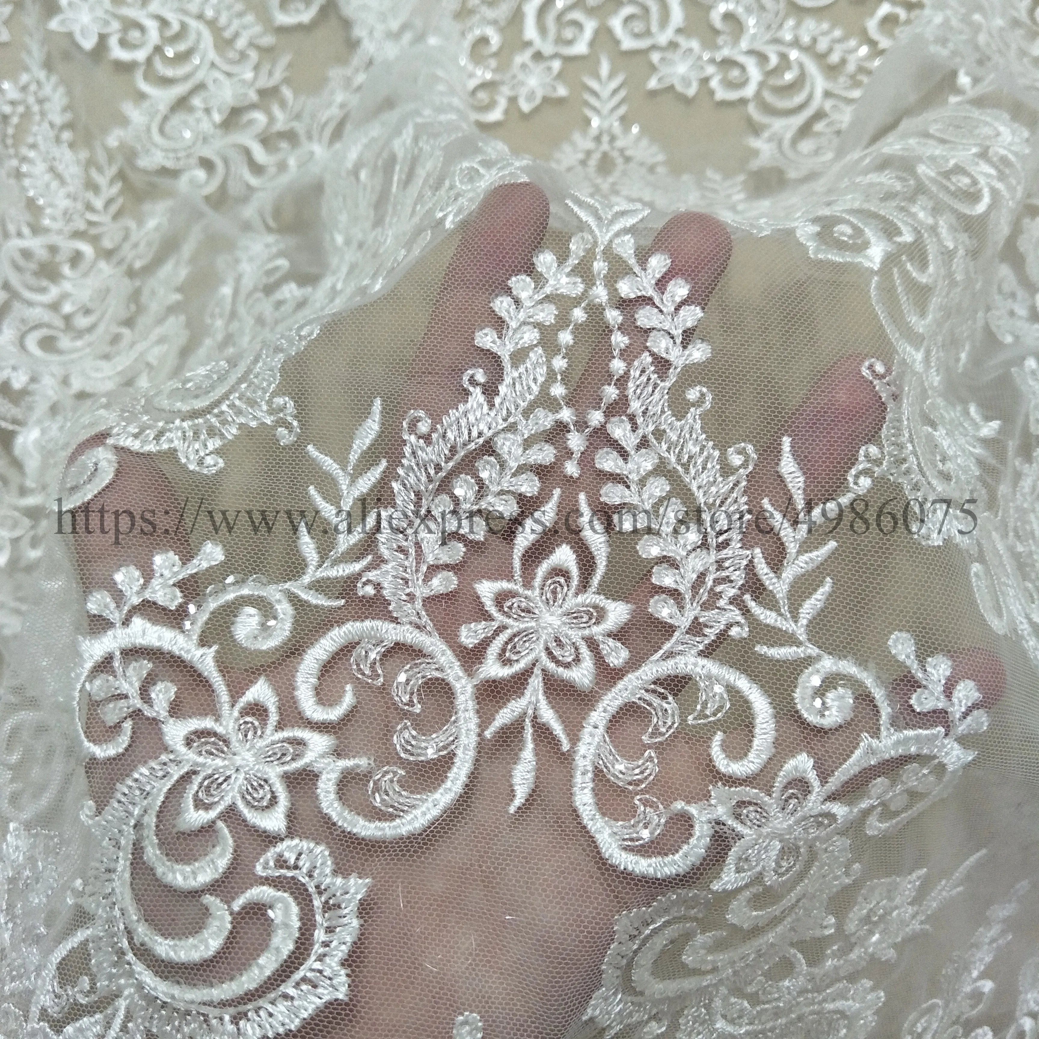 Guipure lace fabric worldwide shipping with sequins embroidery lace 130cm width sell by yard