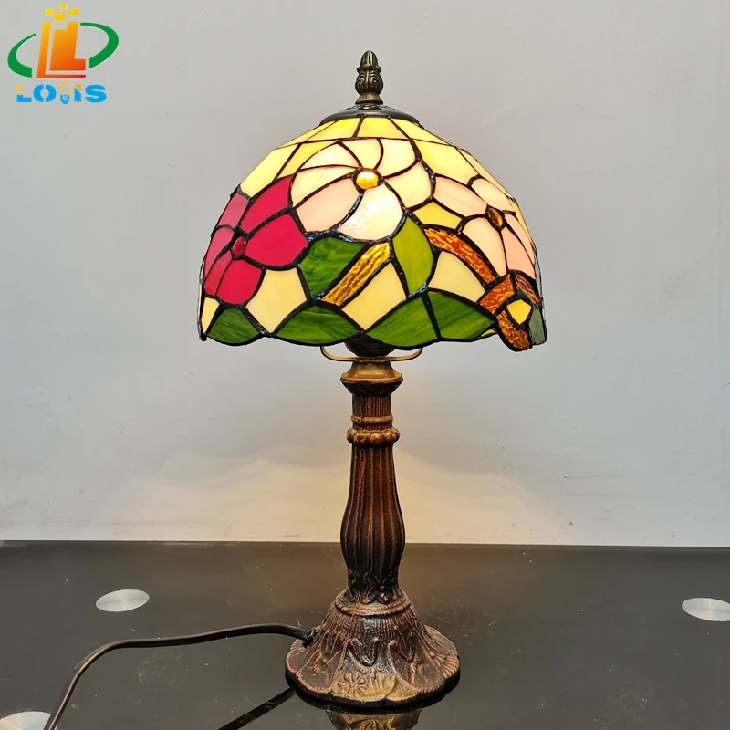 8 Inch American Style Small Table Lamp Tiffany Bedside Study Bar Stained Glass Welding Process Night Light E27 110V Metal Base