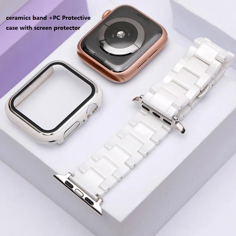 Case+Ceramics Strap For Apple Watch Ultra 9 8 7 Band 6 SE 49mm 45mm 41mm 44mm 40mm iWatch 5 4 Bracelet Applewatch 3 42mm 38mm