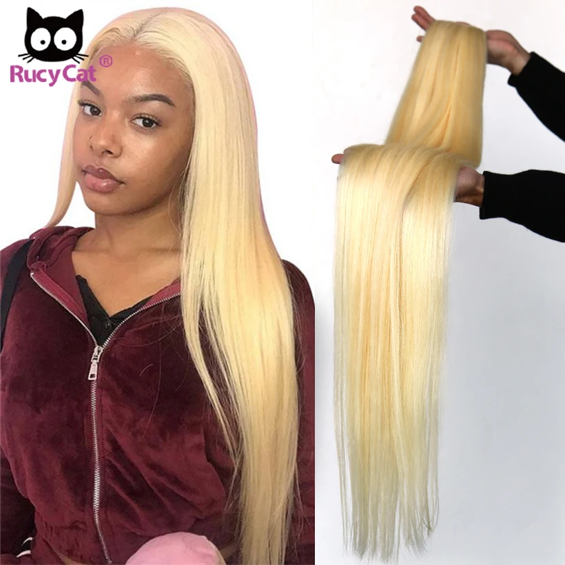 

Rucycat Peruvian Remy Hair Weave Bundles Straight Hair Honey Blonde Human Hair Weave 613 Colored Bundles 3 Pcs Hair Extensions