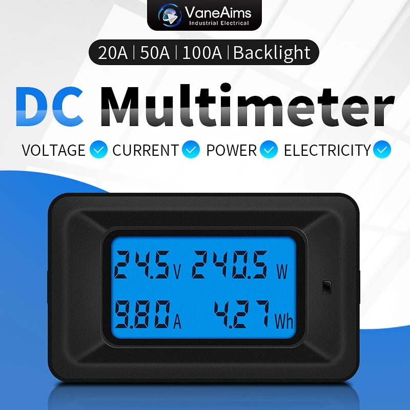 

50A/100A Digital Meter DC 8-100V Voltmeter Ammeter LCD 4 in 1 DC Voltage Current Power Energy Detector with DC Shunt Resistor