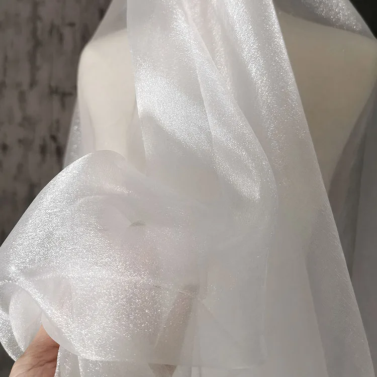 1Meter/lot 150cm/59'' wide beige/black/white Pearly crystal monochromatic shiny organza skirt veil consume stage fabric X1244