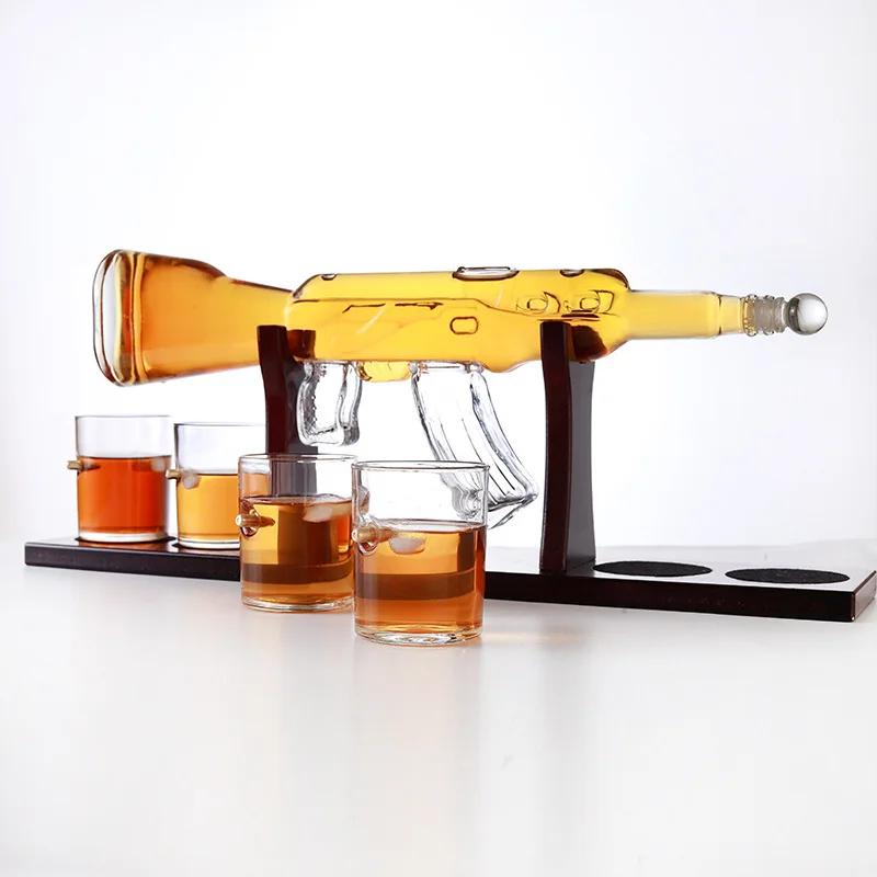 

AK47 Gun Decanter Pistol Shape Wine Bottle Drinks Set, Four Shots Glasses, One Shot with Whiskey Gun Decanter Drinks Set