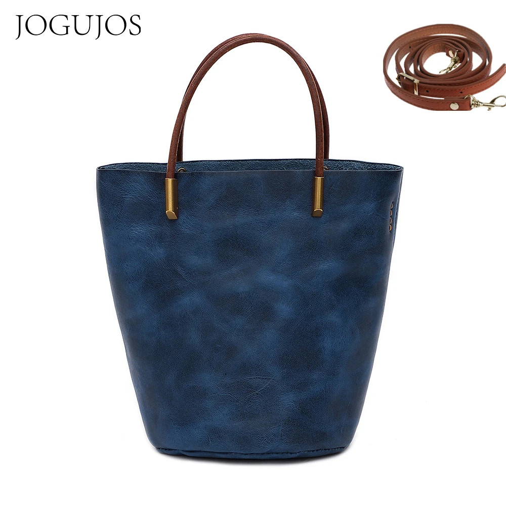 

JOGUJOS Fashion Genuine Leather Bucket Composite Bags Women Cowhide Luxury Handbag High Quality Lady Small Crossbody Bag2021