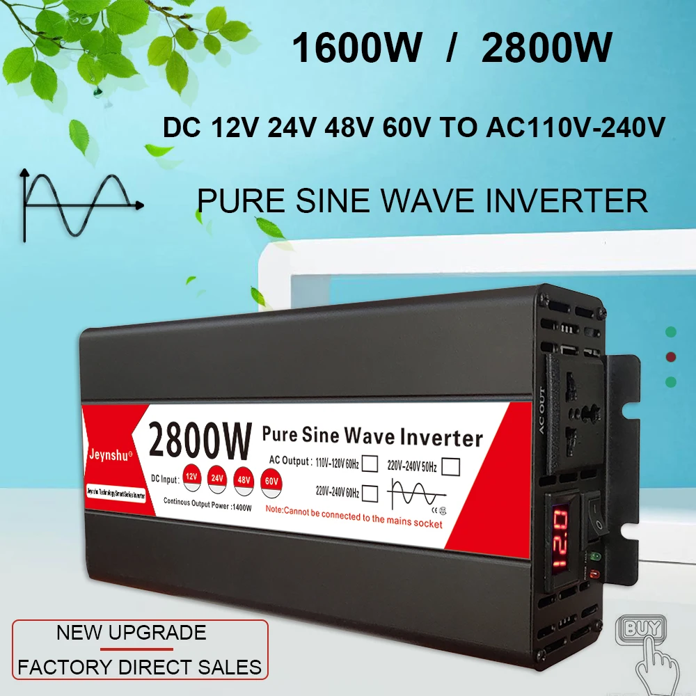 

Inverter 12V 220V Pure Sine Wave 1000W 1600W 3000W DC 12V 24V 48V 60V To AC 220V Converter Car Solar Power Inverter Transformer