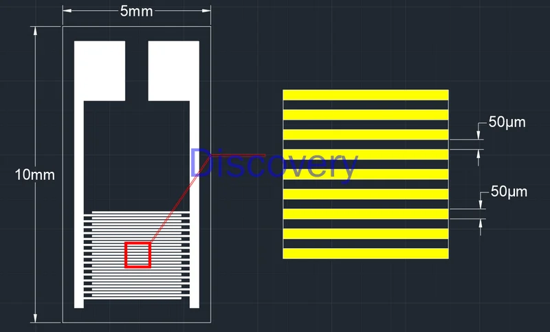 50 Micron Flexible Interdigital Electrode PET Capacitance Array Gas Humidity Medical Sensor Chip IDE