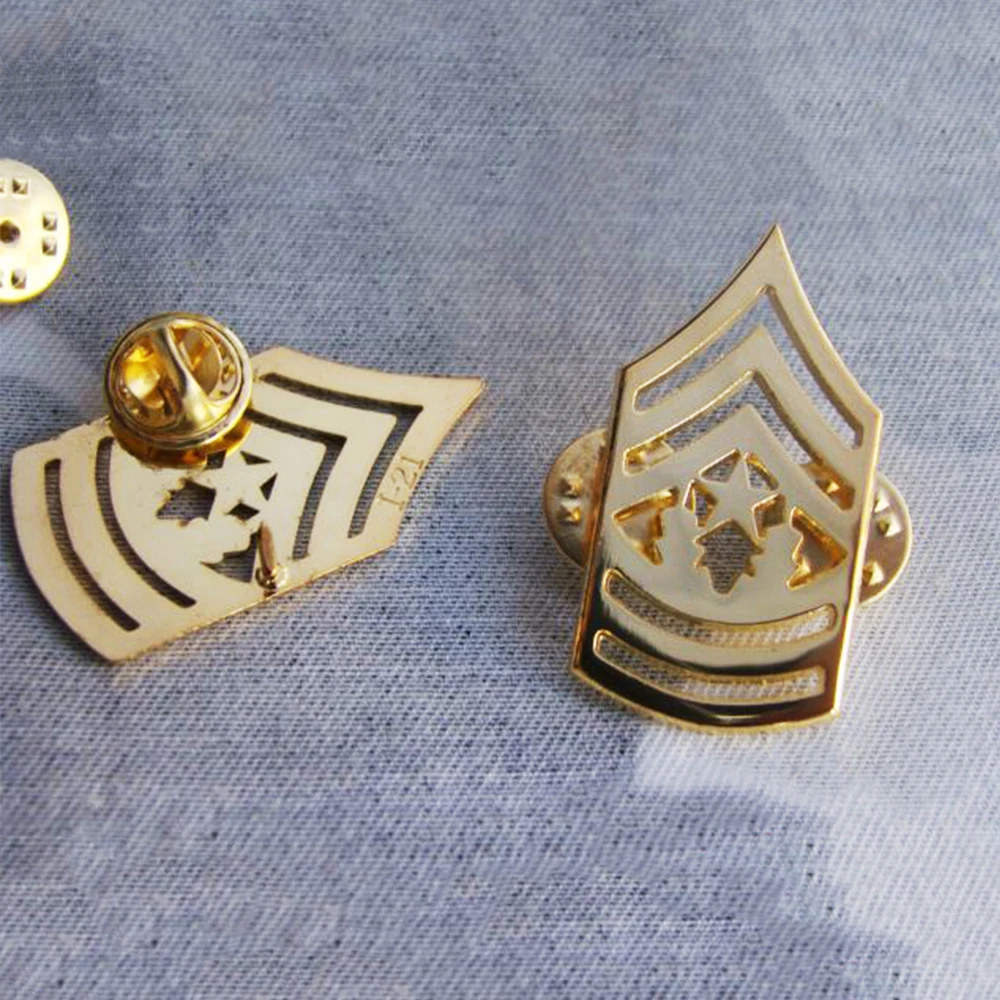 PAIR US ARMY MASTER SERGEANT MAJOR RANK METAL INSIGNIA BADGE PIN BROOCH GOLD