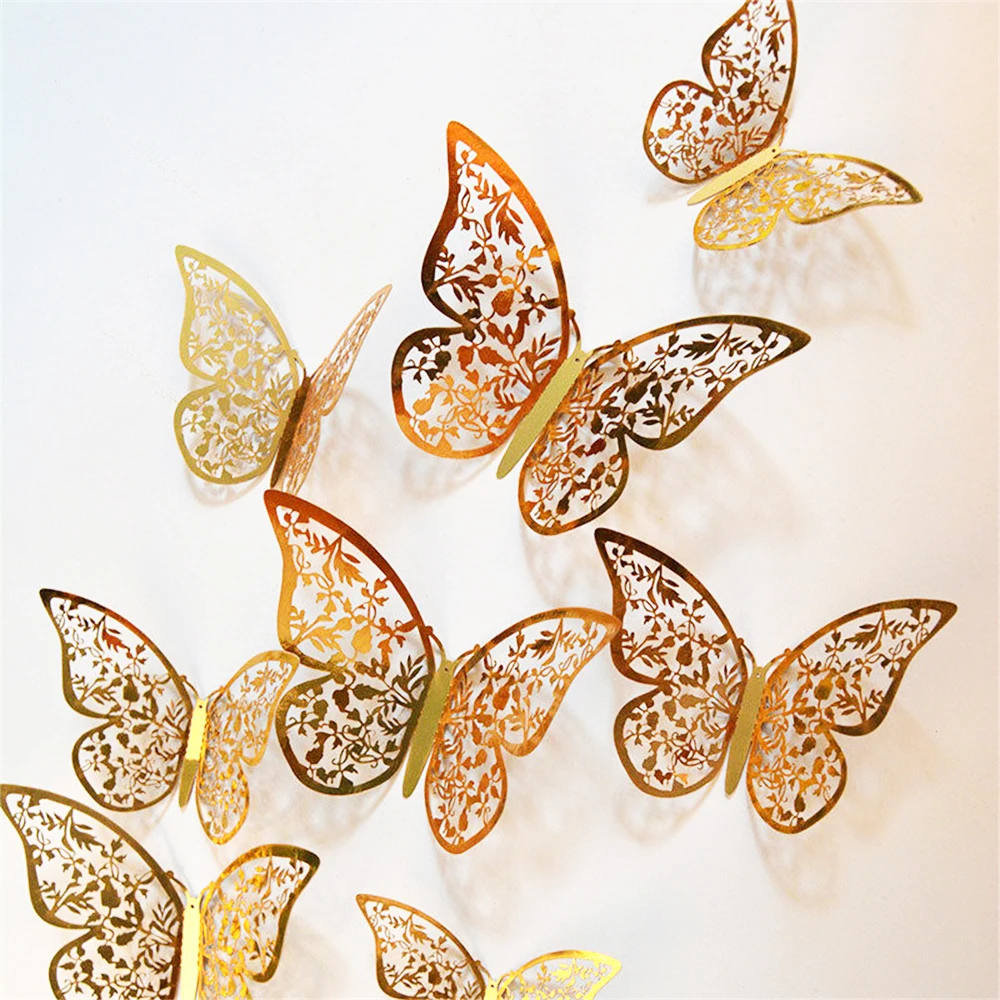 12Pcs 4D Hollow Butterfly Wall Sticker DIY Home Decoration Wall Stickers wedding Party Wedding Decors Butterfly Kids Room Decors