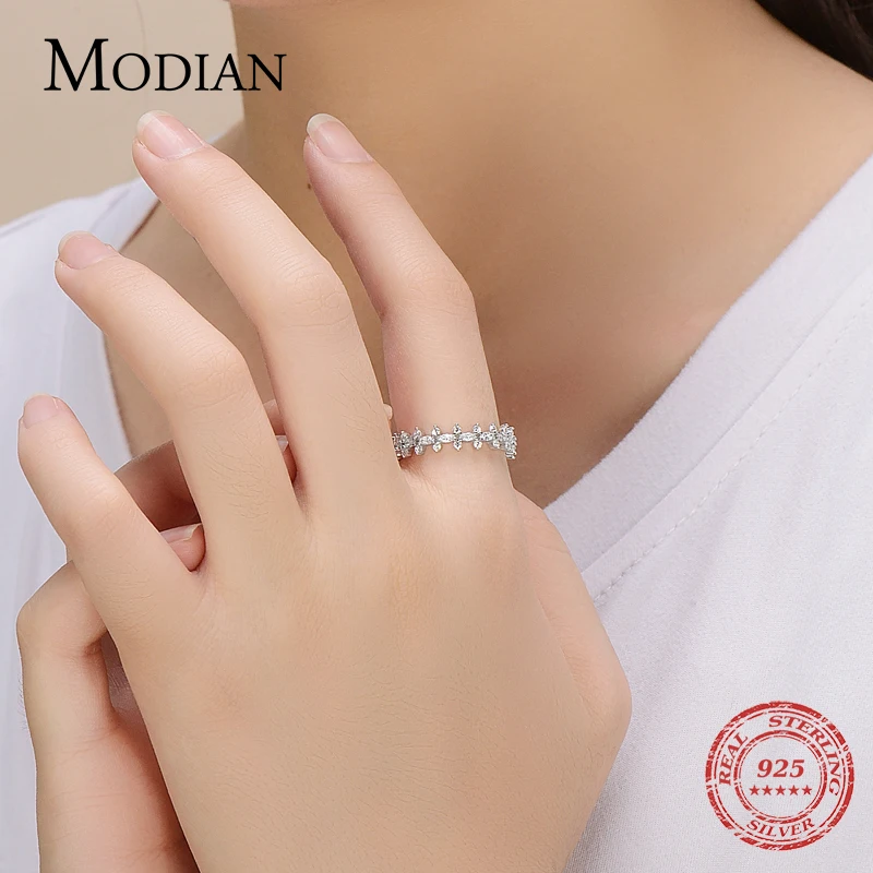 Modian 100% Real 925 Sterlihg Silver Rhombus Clear CZ Stackable Finger Rings For Women Engagement Wedding Statement Fine Jewelry