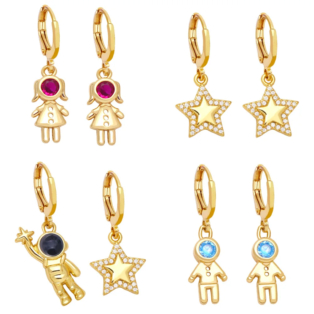 Cute Gold Color Mini Star Earrings for Women CZ Crystal Boy and Girl Huggie Earrings Gold Plated Jewelry Gifts ersz05