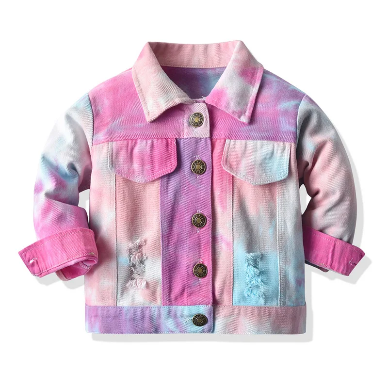 1-10Y Spring Autumn Girls Boys Denim Jacket Coat Kids Casual Denim Clothes New Spring Tie-Dye Long-Sleeved Fashion Denim Jacket image 3