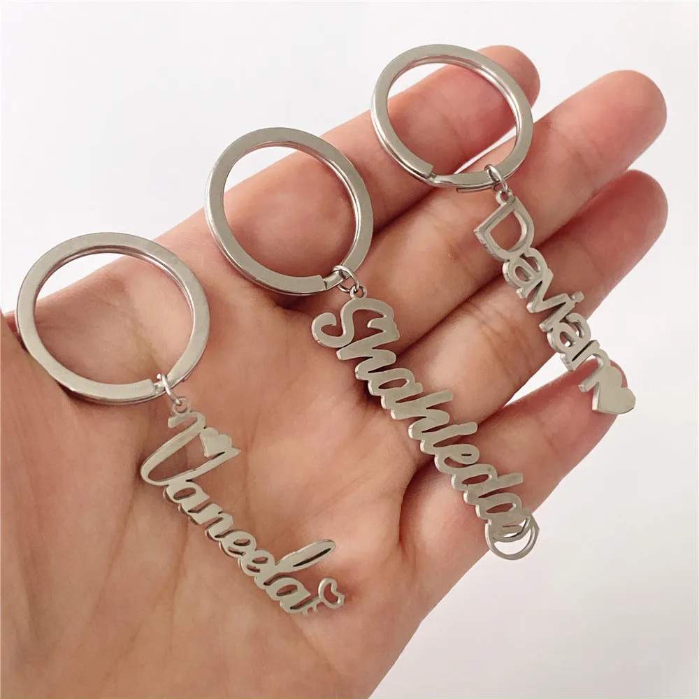 Customized Personalized Name Pendant Keychain Custom lovers\' Name Text Key chain Stainless Steel llavero for Women Men Keyring