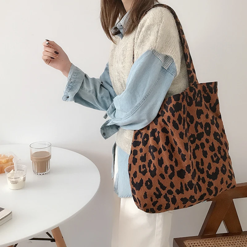 Casual Canvas Tote Bags Shopping  for Students Leopard Large Capacity Book  Handbags Eco Fashion High Quality Ins Ulzzang