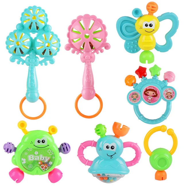 ABS chocalhos Hand Bell para crianças, brinquedos infantis do bebê, crianças recém-nascidas, jogos de desenvolvimento, 0-12 meses, 7pcs por lote