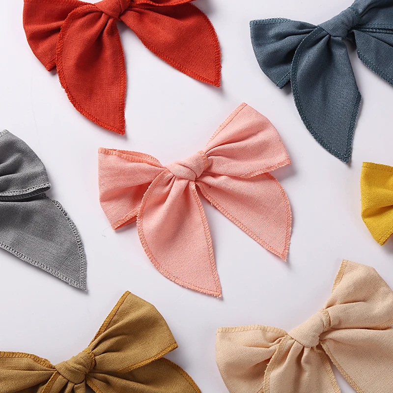 12pc/lot  Large 6inch Solid Cotton BowS Nylon headband Hair Clips Hairpins Baby Lace Embroidery Bow Barrette Girls Kid Hairgrips