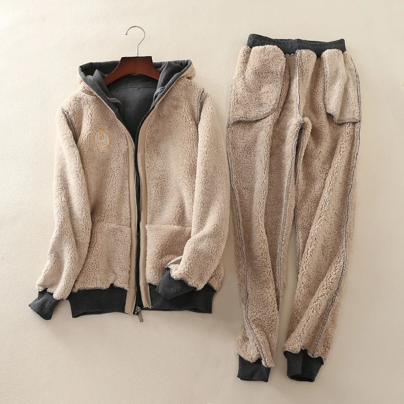 High Quality Winter Women Cashmere Sweatshirt Sets Loose Big Size 4xl Hooded Warm Jackets Sweatpants Casual Cotton Tracksuit