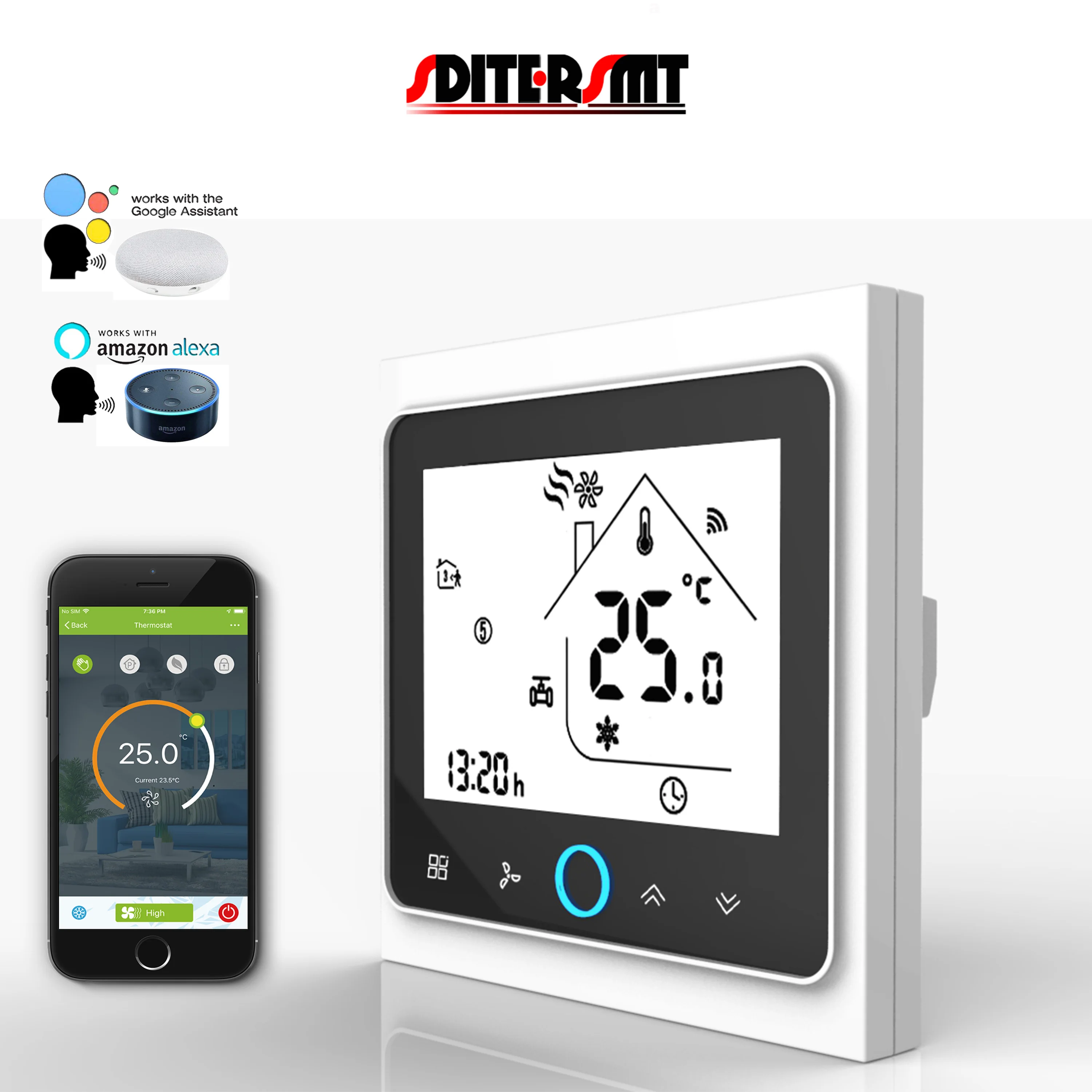 Home Heater Cooler Switch Smart Google AC WIFI Thermostat 24V for Fan Coil 2P/4P Differential Temperature Controller Via RS485