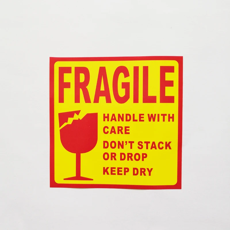 60pcs 10x10cm Handle With Care Fragile Products Box Warning Shipping Label Sticker