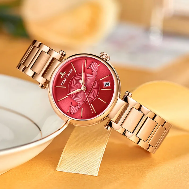 Reef Tiger/ RT Luxury 316L Stainless Steel Women Automatic Mechanical Watch Miyota Movement Sapphire Glass Waterproof 50M Clock