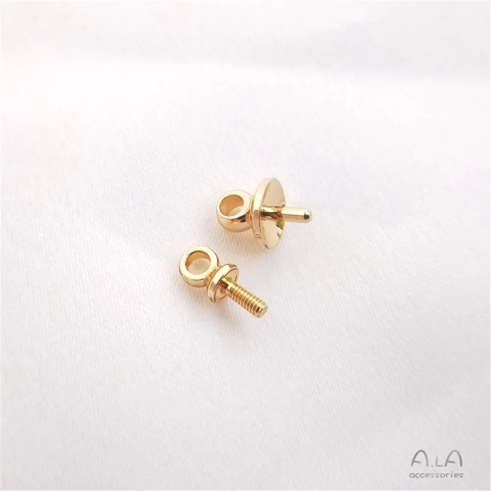 Vàng 14K Đầy Mạ Nửa Lỗ Đính Hạt Còn Lại Cừu Mắt Vít Nắp Hoa Tai Xương Đòn Vòng Cổ Dính Dây Ngọc Trai DIY phụ Kiện