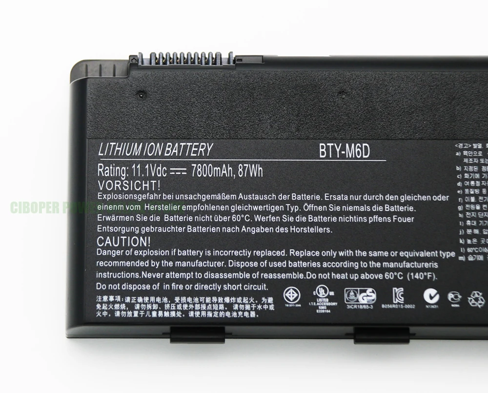 CP Original Laptop Battery BTY-M6D 11.1V/87Wh/7800mAh  For GT60 GT70 GX780R GX680 GX780 GT780R GT660R GT663R GX660 GT680R GT783R