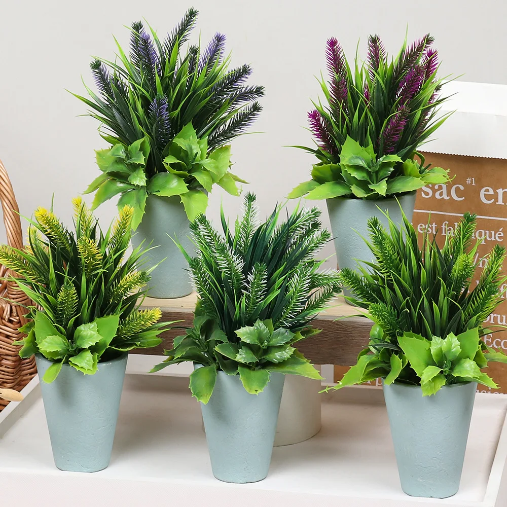 Pulp Basin Plastic Artificial Potted Plant Lavender Bonsai Home Office Decor Desktop Mini Green Plant Simulation Potted Plants