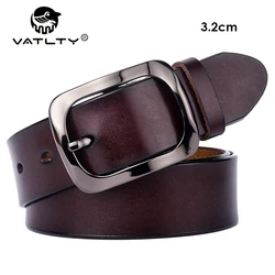 VATLTY 3.2cm Ceinture en cuir véritable pour femmes, Boucle en métal en peau de vachette naturelle Pantalon décontracté Pantalon Ceinture Femme Ceinture Femme Ceinture Cadeaux