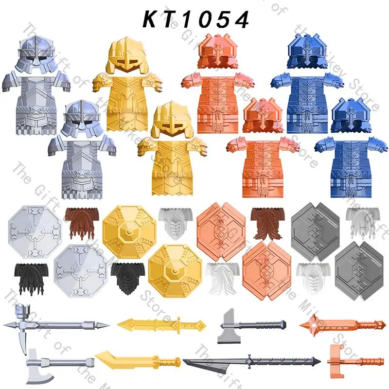 Single Sell Medieval Time Knight Dwarf Soldier Elves Figures Building Blocks Accessories Armor Shield Weapon Toys For Kid KT1054