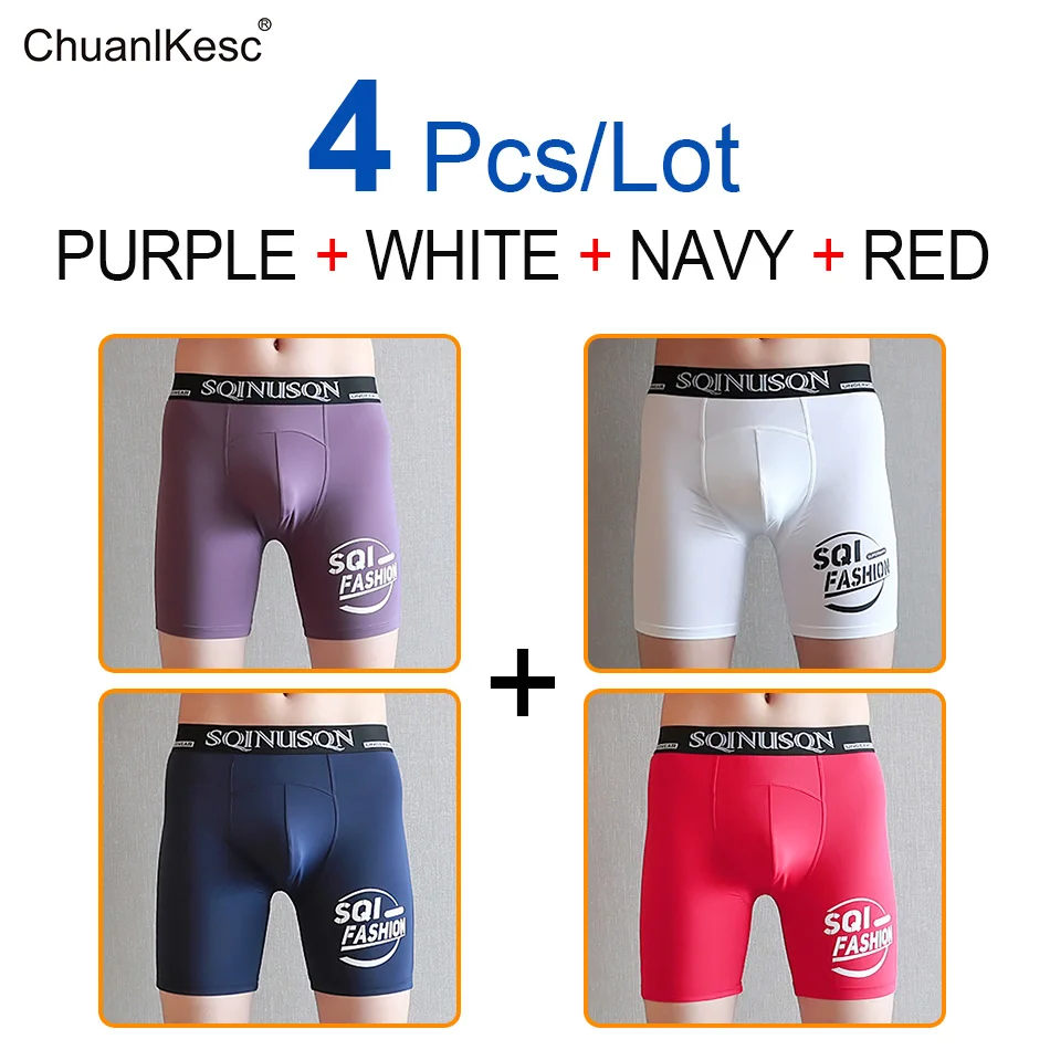 4 Pcs Men's Boxers Prevent Leg Abrasion In Summer Sports Long Panties Cool And Breathable Running Fitness Medium Length Shorts