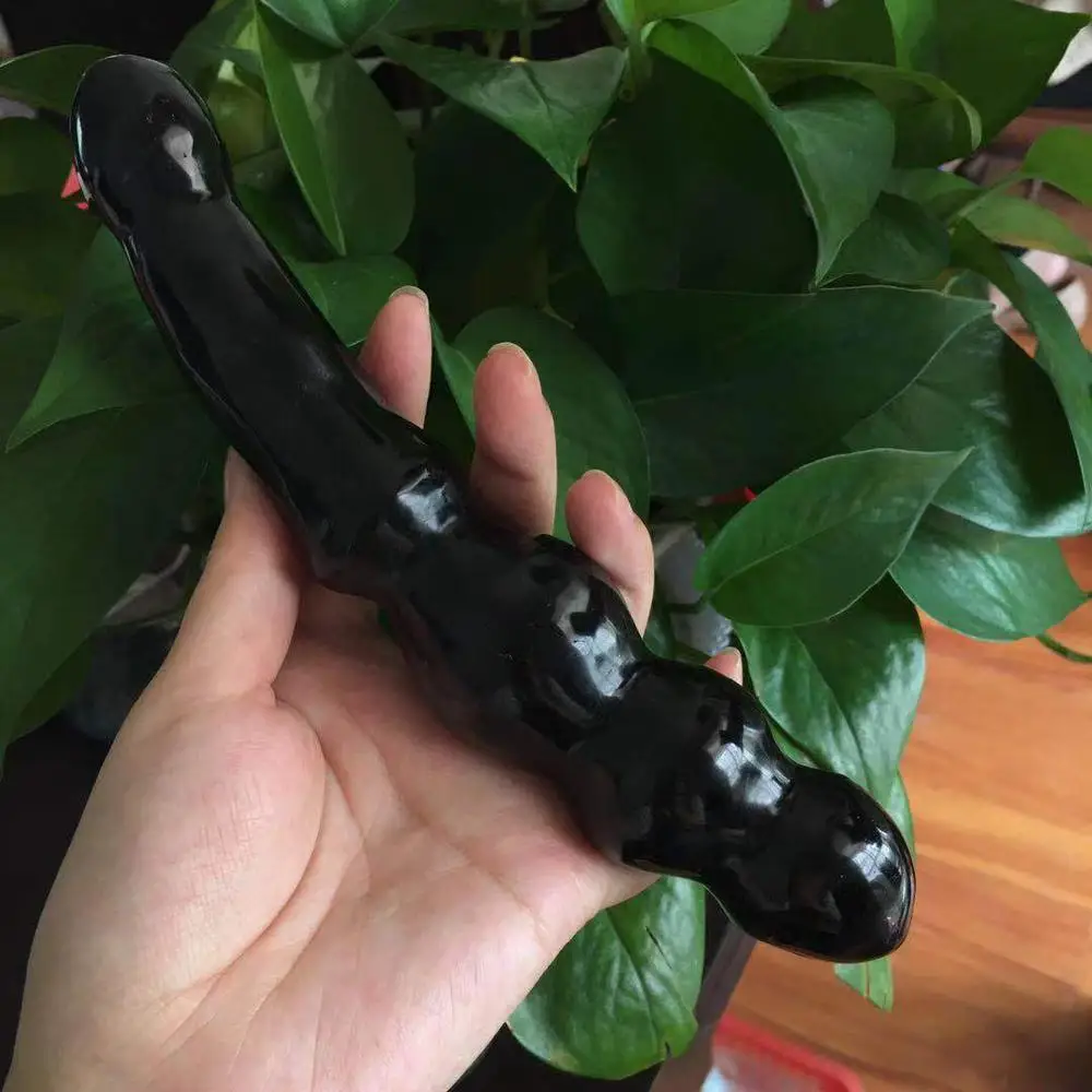 

18cm Natural black obsidian crystal spiral wand hand carved massage stick healing crystal gemstone yoni wand